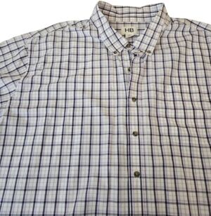 HB Men's White Lavender Plaid Button Up Shirt 5XL